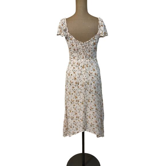 Reformation Midi Dress Yellow Floral Sweetheart Neckline Cap Sleeve - Picture 5 of 8